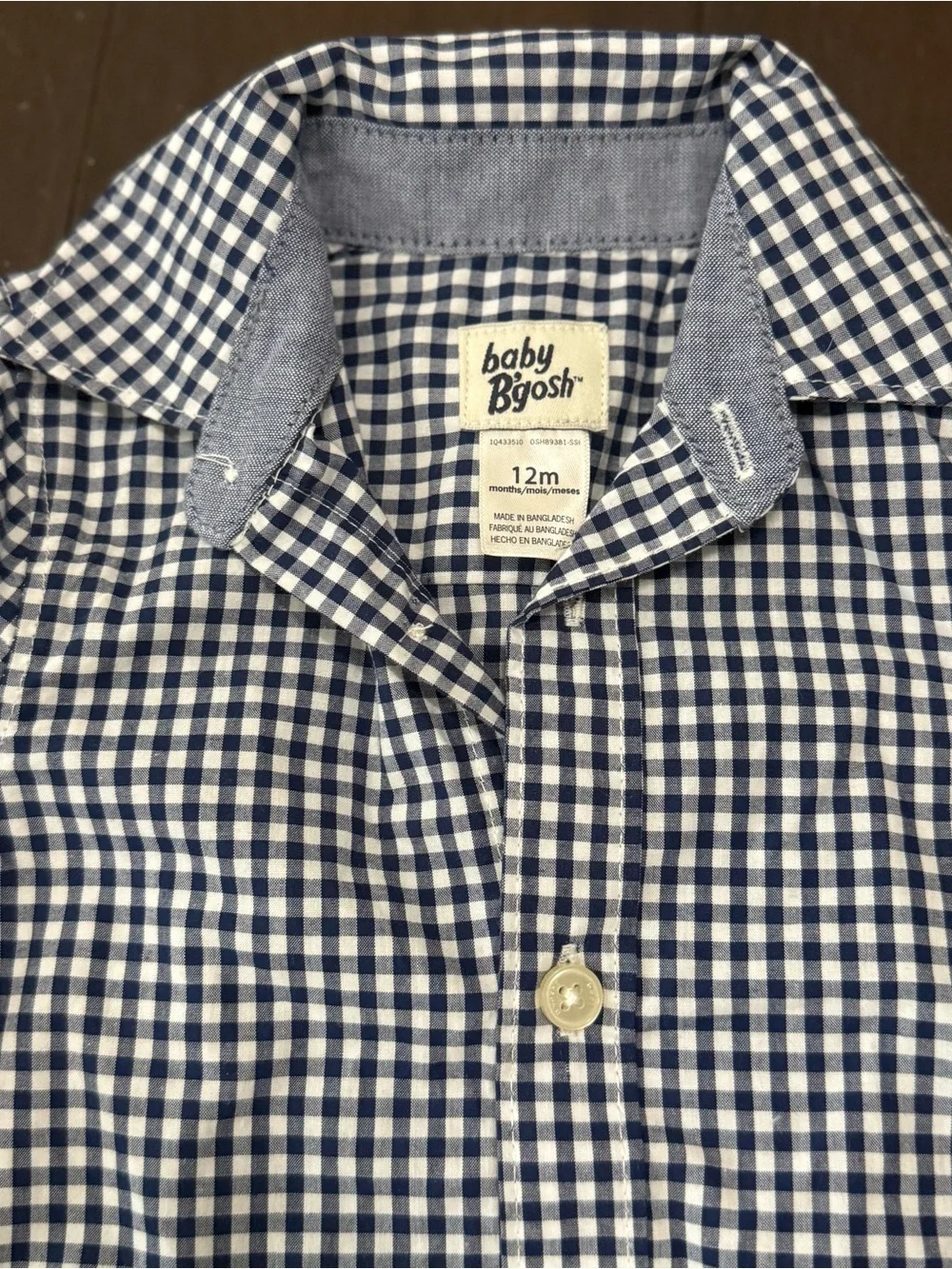 OshKosh B'gosh Navy and White Gingham Button-Down Baby Onesie
